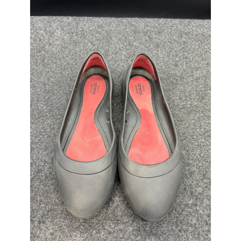 Crocs Women Black Red Iconic Comfort Ballet Flats Shoes Size 7 W7 Round Toe